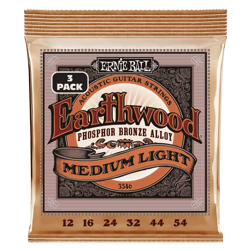 Last Chance Ernie Ball 3546 Earthwood Medium Light Phosphor Bronze Acoustic Guitar Strings 3-Pack, 12-54
