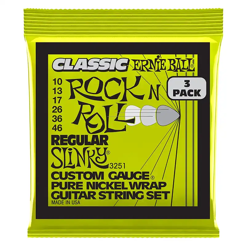 Top Pick Ernie Ball 3251 Regular Slinky Classic RnR Pure Nickel Electric Guitar Strings 3-Pack, 10-46