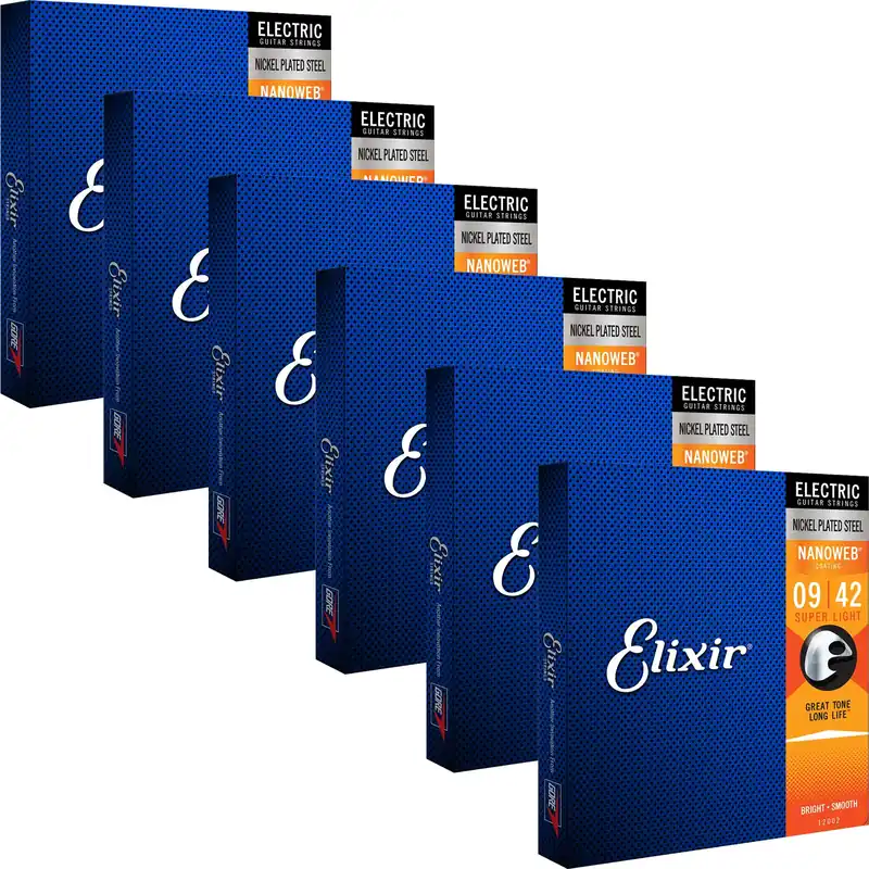 6 Sets of Elixir Super Light NANOWEB Electric Guitar Strings 12002 Worldwide Shipping