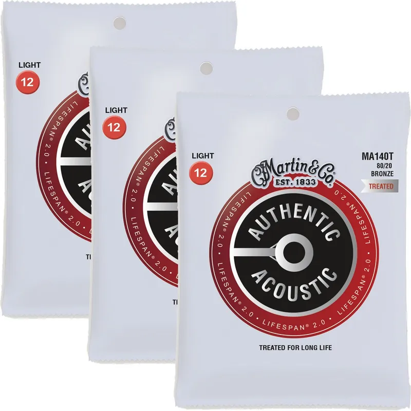 3-Pack Martin MA140T Authentic Lifespan 2.0 Strings, 80/20 Bronze Treated, Light, 12-54 Editor’s Pick