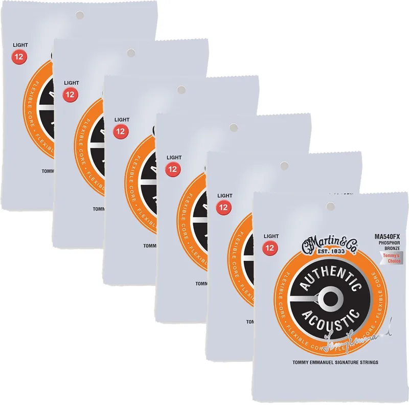 6-Pack Martin MA540FX Tommy Emmanuel Flex Core Phosphor Bronze Acoustic Guitar Strings, 12-54 Special Discount