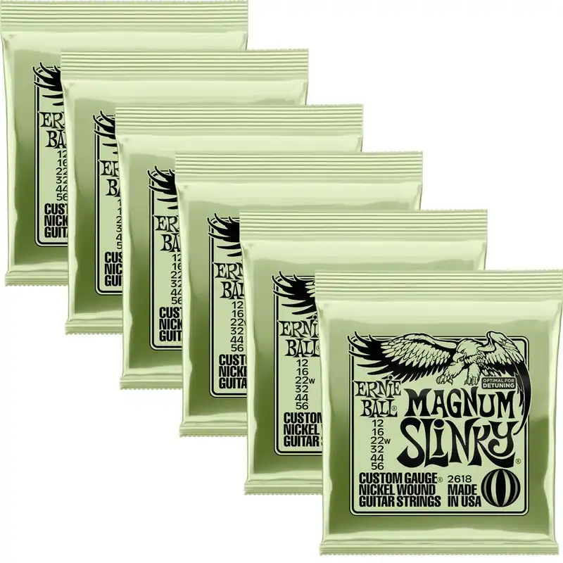 Weekend Sale 6-Pack Ernie Ball 2618 Magnum Slinky Nickel Wound Electric Guitar Strings, 12-56