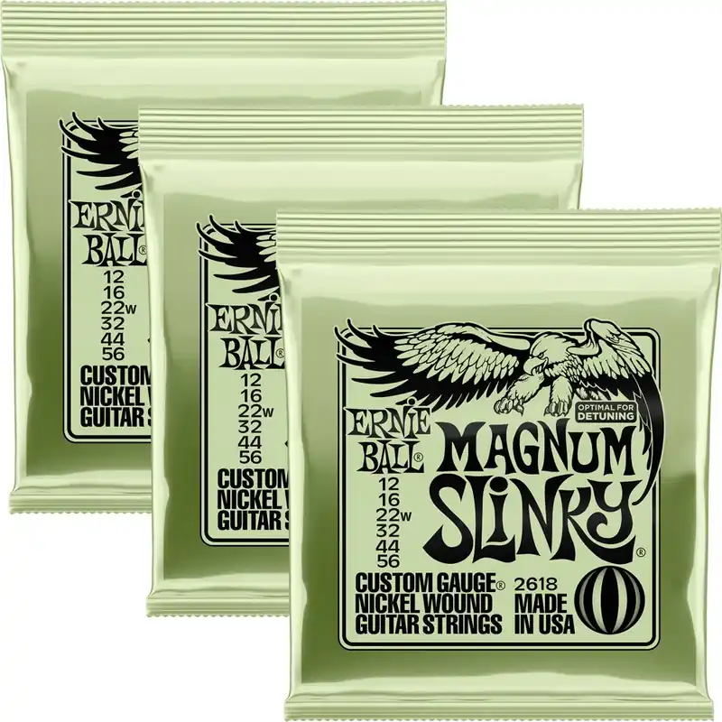 Budget 3-Pack Ernie Ball 2618 Magnum Slinky Nickel Wound Electric Guitar Strings, 12-56