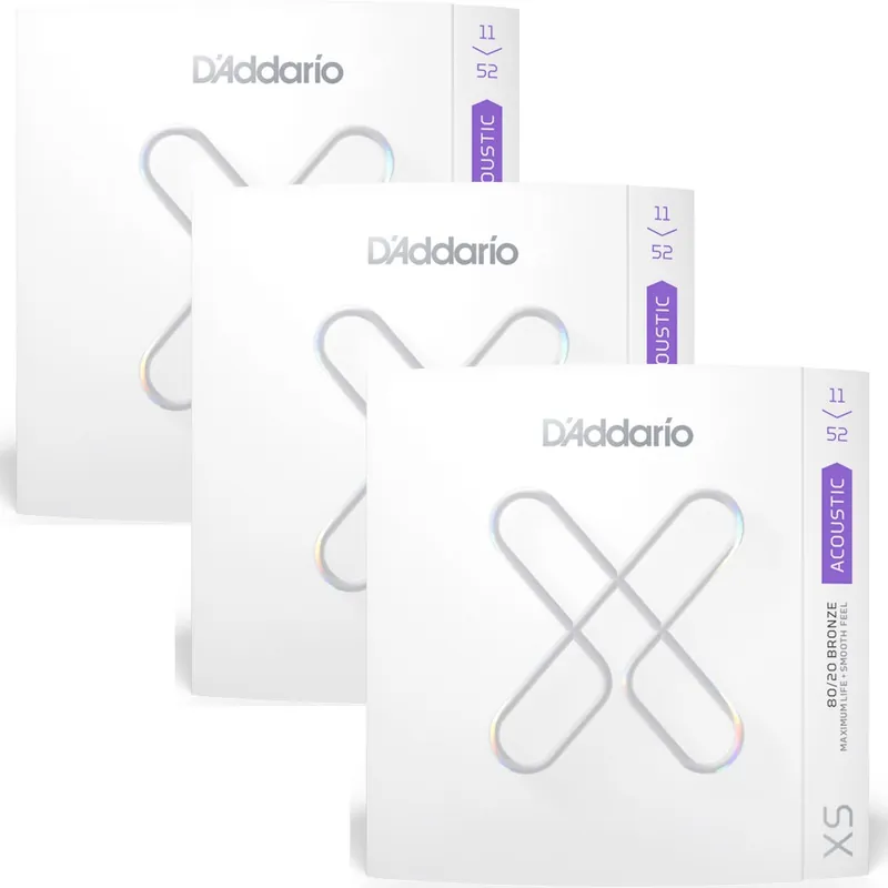3-Pack of D'Addario XSABR1152 Custom Light Coated Acoustic Guitar Strings, 11-52 Fast Shipping