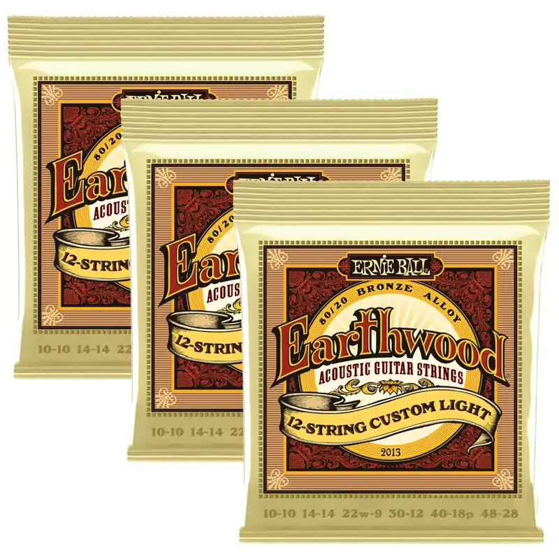 Bulk Order 3-Pack Ernie Ball 2013 Earthwood 12-String 80/20 Bronze Acoustic Guitar Strings, 10-48