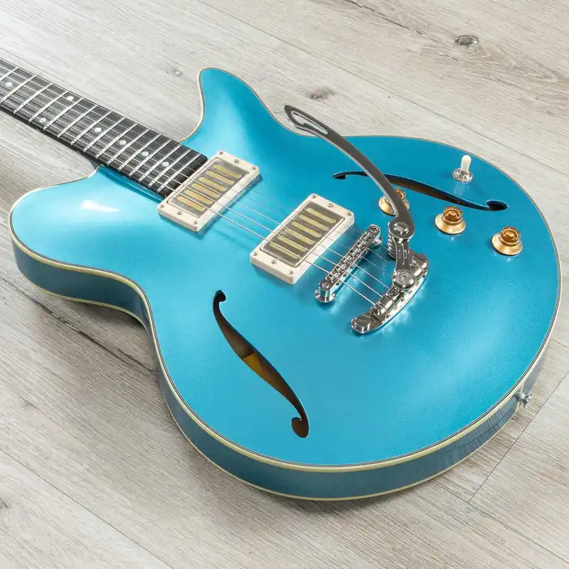 Low Price Eastman Romeo LA Semi-Hollow Guitar, Ebony Fretboard, Celestine Blue