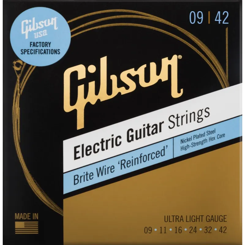 Gibson Guitars Brite Wire 'Reinforced' Electric Guitar Strings, Ultra-Light, 9-42 Budget