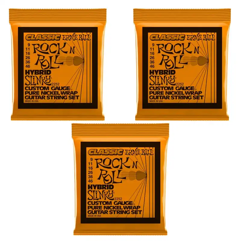 Discount 3-Pack of Ernie Ball 2252 Hybrid Slinky Classic Rock N Roll Electric Guitar Strings, 9-46