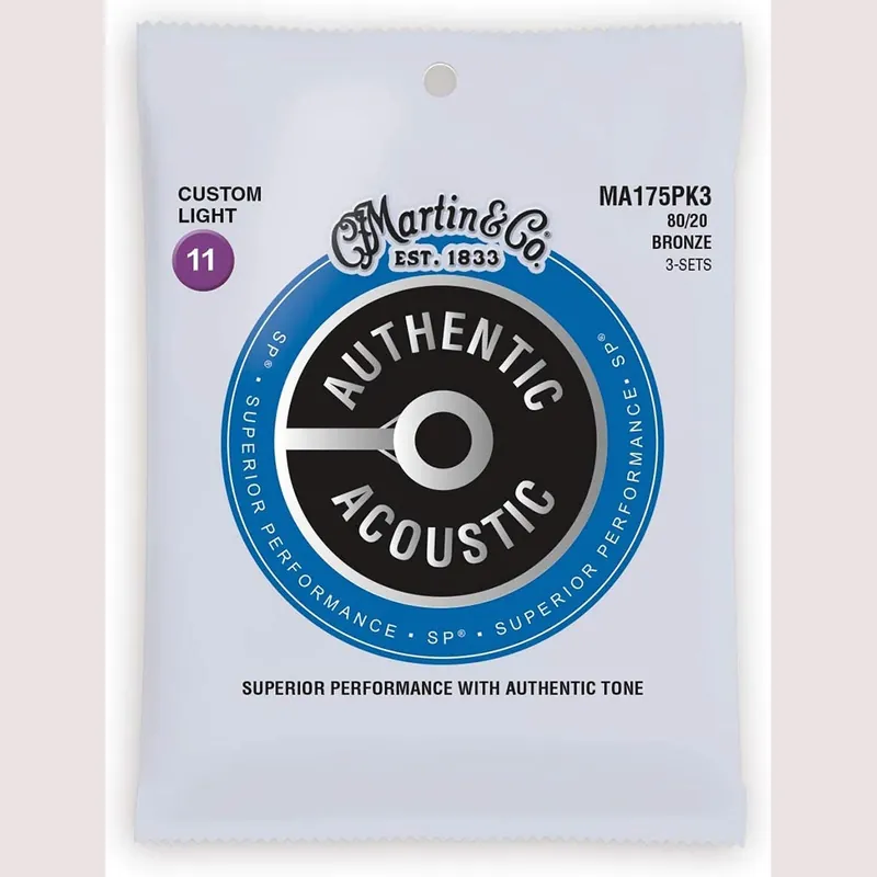 3-Pack of Martin Authentic Acoustic SP MA175 80/20 Guitar Strings, Custom Light (11-52) Special Discount