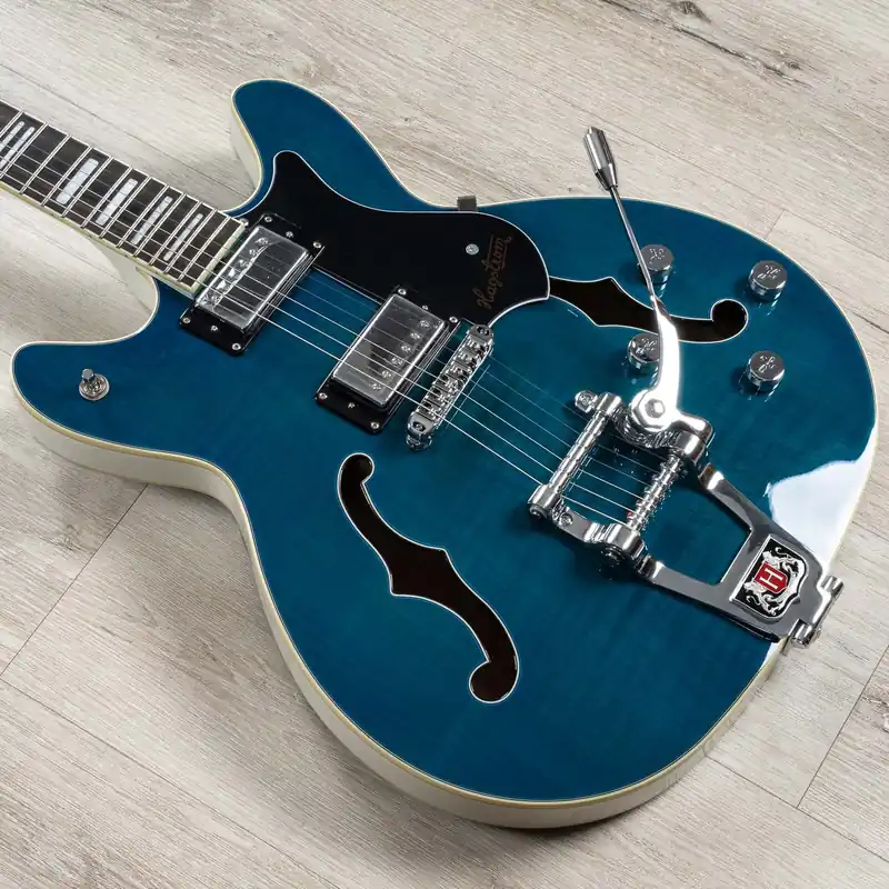 Mega Sale Hagstrom Tremar Viking Deluxe Semi-Hollow Guitar, Resinator Fretboard, Cloudy Seas