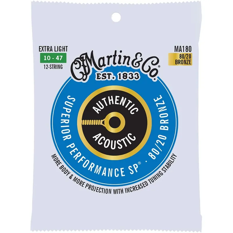 Martin MA180 Authentic Acoustic SP Bronze Guitar Strings, Extra Light 12-String Shop Now