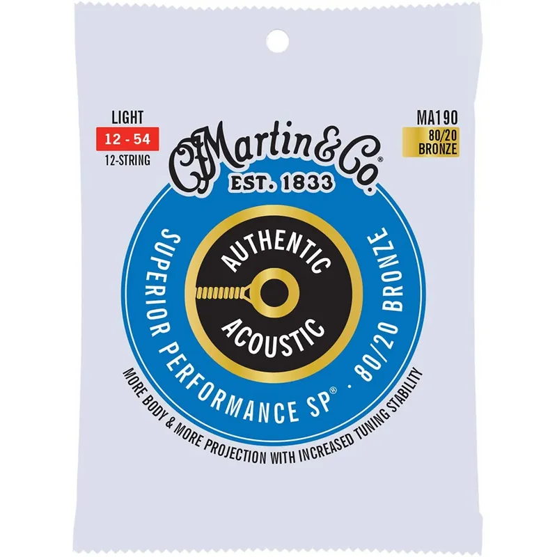 Buy Online Martin MA190 Authentic Acoustic SP Bronze Guitar Strings, Light 12-String