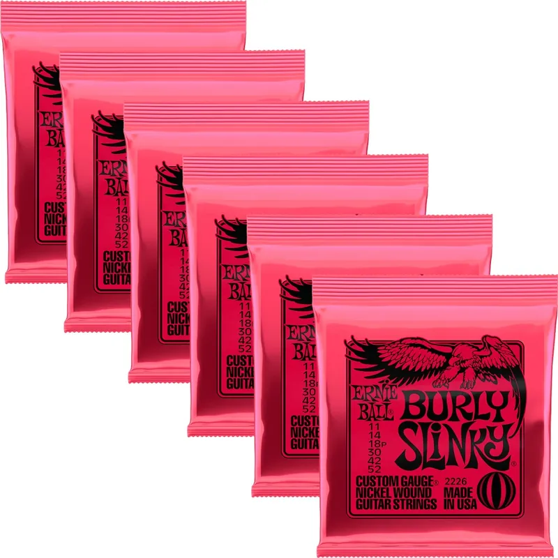 6-Pack of Ernie Ball 2226 Burly Slinky Electric Guitar Strings, Nickel Wound, 11-52 Final Sale