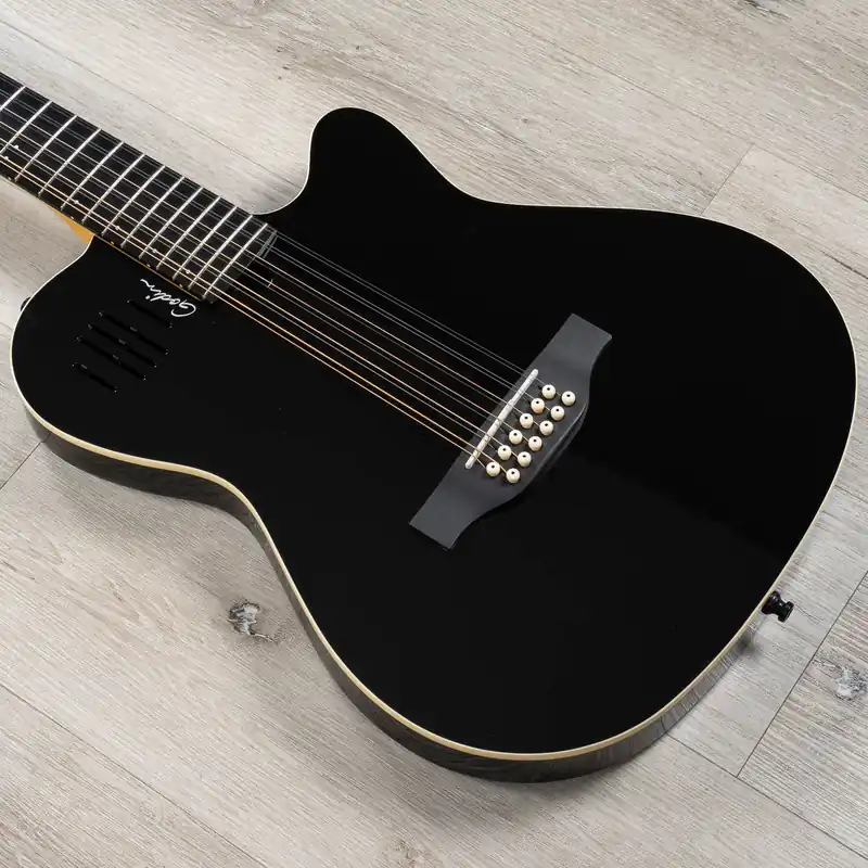 Godin 048588 A12 Black HG 12-String Guitar, Solid Cedar Top, Gloss BlackFinish Top Pick