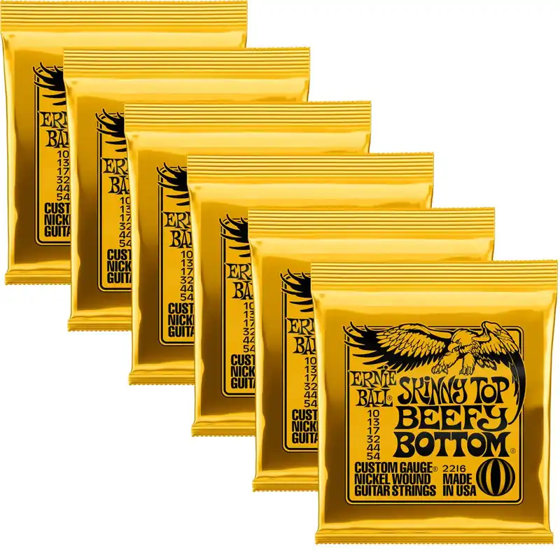 Final Sale 6-Pack Ernie Ball 2216 Skinny Top Beefy Bottom Nickel Wound Electric Guitar Strings, 10-54