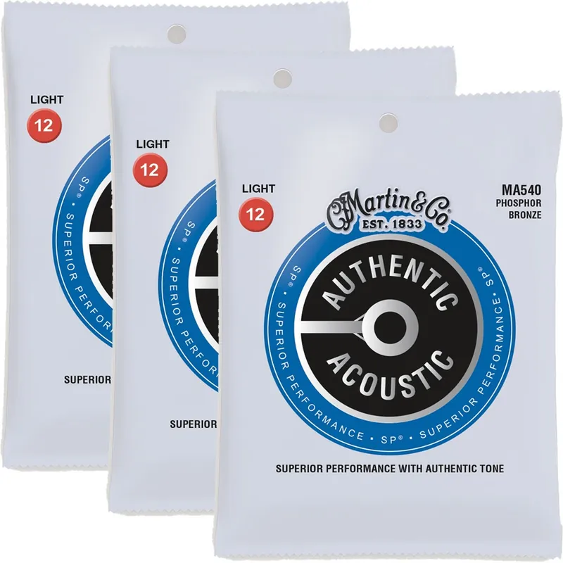 Popular 3-Pack Martin Authentic Superior Performance Acoustic Guitar Strings Phosphor Bronze Light