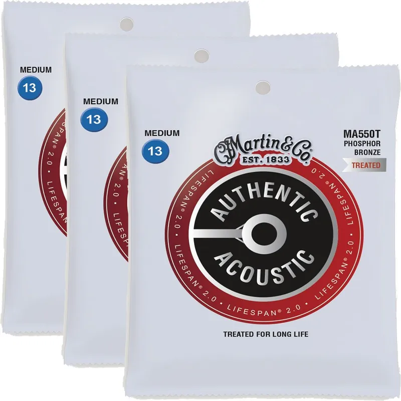 Express Delivery 3-Pack Martin Phosphor Bronze Medium Authentic Acoustic Guitar Strings 13-56