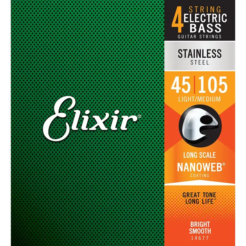 Special Discount Elixir 14677 Stainless Steel Bass Strings, NANOWEB Coating, 4-String Light/Medium, Long Scale (45-105)