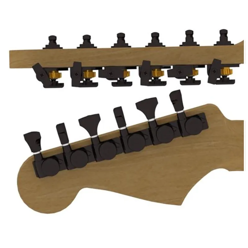 Best Seller Hipshot 6K1GL0B-STAG Guitar Tuner Upgrade Kit, 6 Inline, Grip-Lock Open, Bass Side Staggered Post, Black