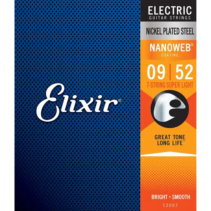 Elixir 12007 Nanoweb Coating Electric Guitar Strings, 7-String Super Light (9-52) Best Choice