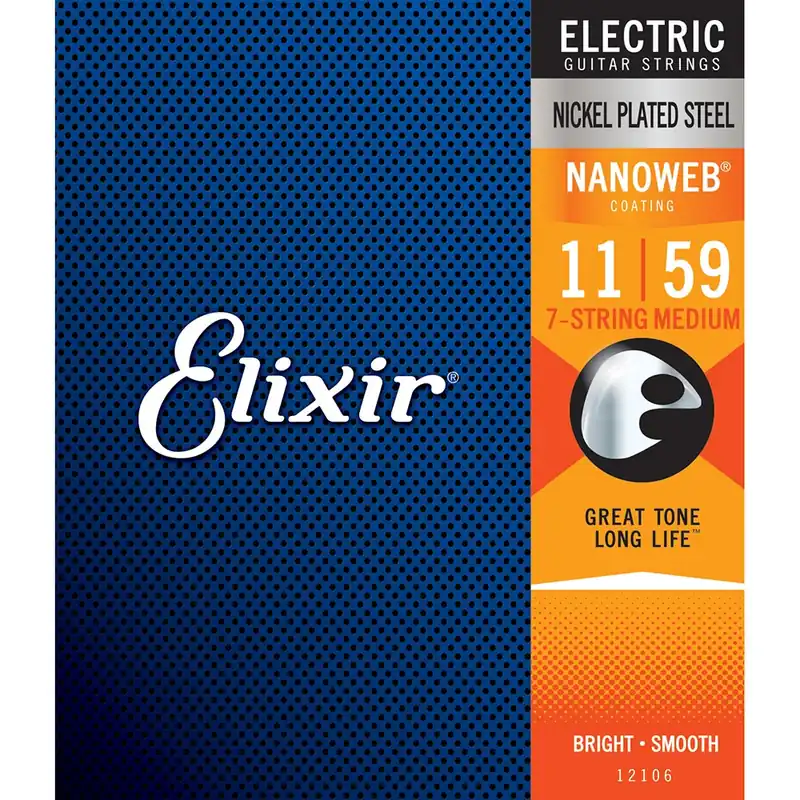 Genuine Elixir 12106 Nanoweb Coating Electric Guitar Strings, 7-String Medium (11-59)