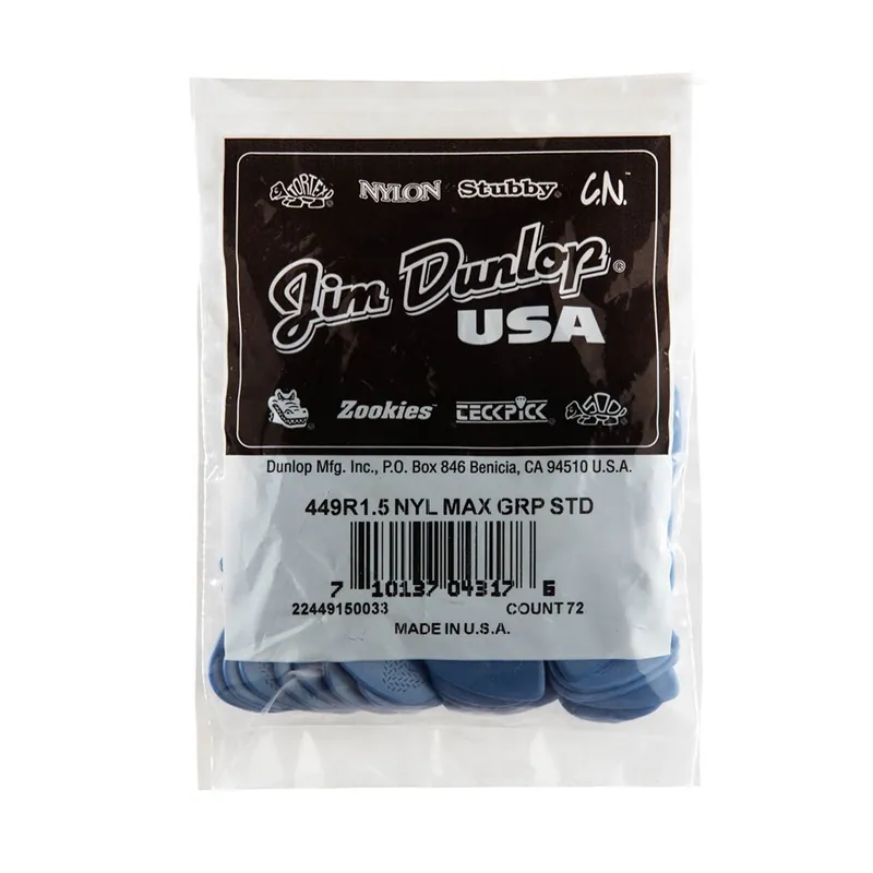 Popular Dunlop 449R1.5 Max-Grip Nylon Standard Guitar Picks, Blue, 1.50mm, 72-Pack