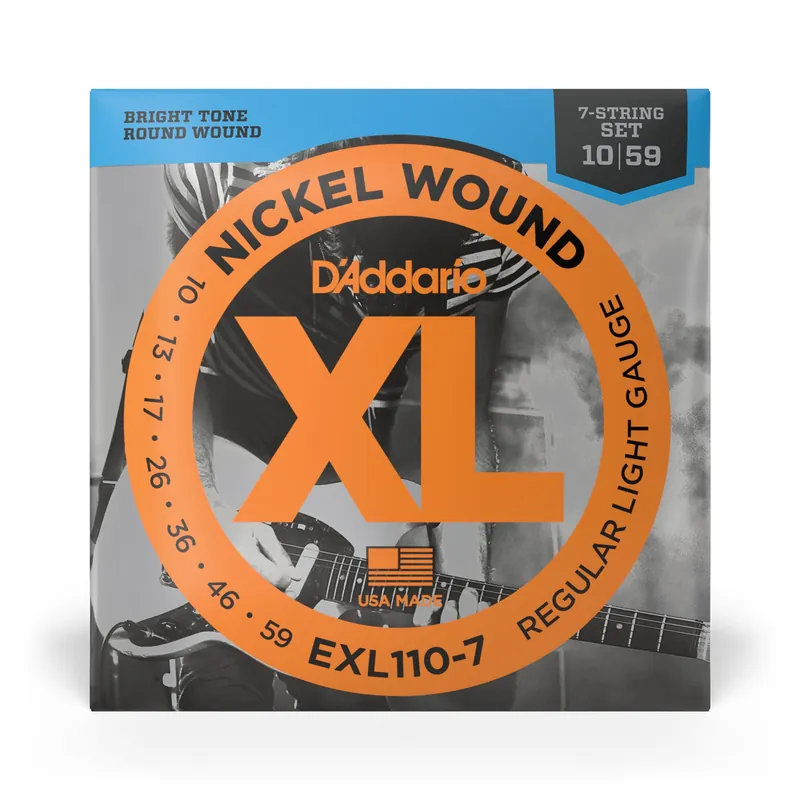 Professional Grade D'Addario EXL110-7 Electric Guitar Strings, Nickel Wound, 7-String, Regular Light (10-59)