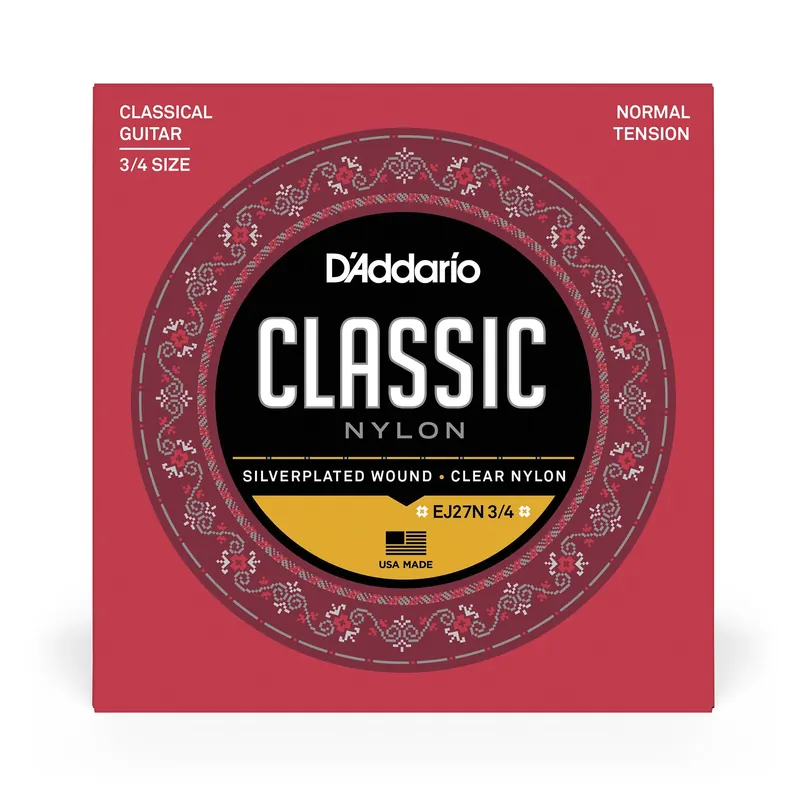 Final Sale D'Addario EJ27N 3/4 Student Nylon Fractional Classical Guitar Strings, Normal Tension