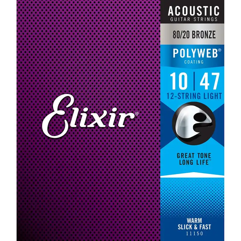 Same Day Shipping Elixir 11150 12-String 80/20 Bronze with Polyweb Coating Light Acoustic Guitar Strings (10-47)