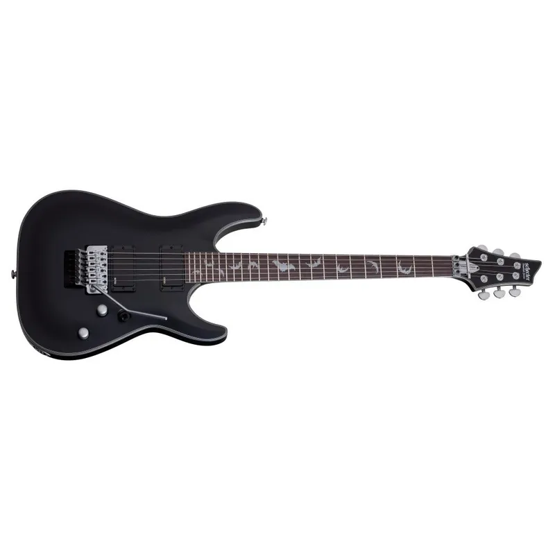 Schecter Damien Platinum-6 FR Floyd Rose Electric Guitar Satin Black Finish with Bat Inlays and EMG Pickups Flash Sale