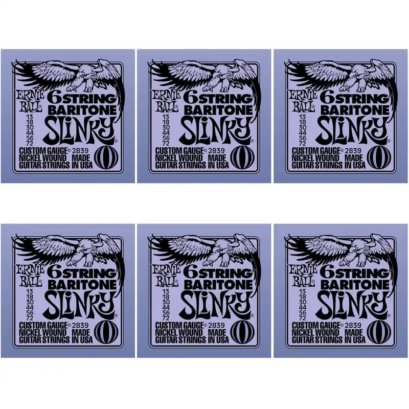 Exclusive Offer 6-Pack Ernie Ball 2839 6-string Baritone Slinky Electric Guitar Strings with Small Ball End 29 5/8 Scale (13-72)