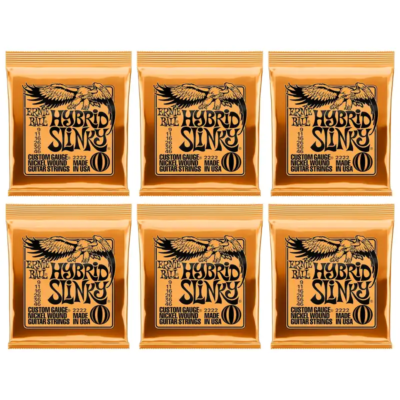 Brand New 6-Pack Ernie Ball 2222 Hybrid Slinky Nickel Wound Electric Guitar Strings (9-46)