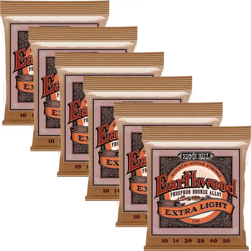 Latest 6-Pack Ernie Ball 2150 Earthwood Phosphor Bronze Alloy Extra Light Acoustic Guitar Strings (10-50)