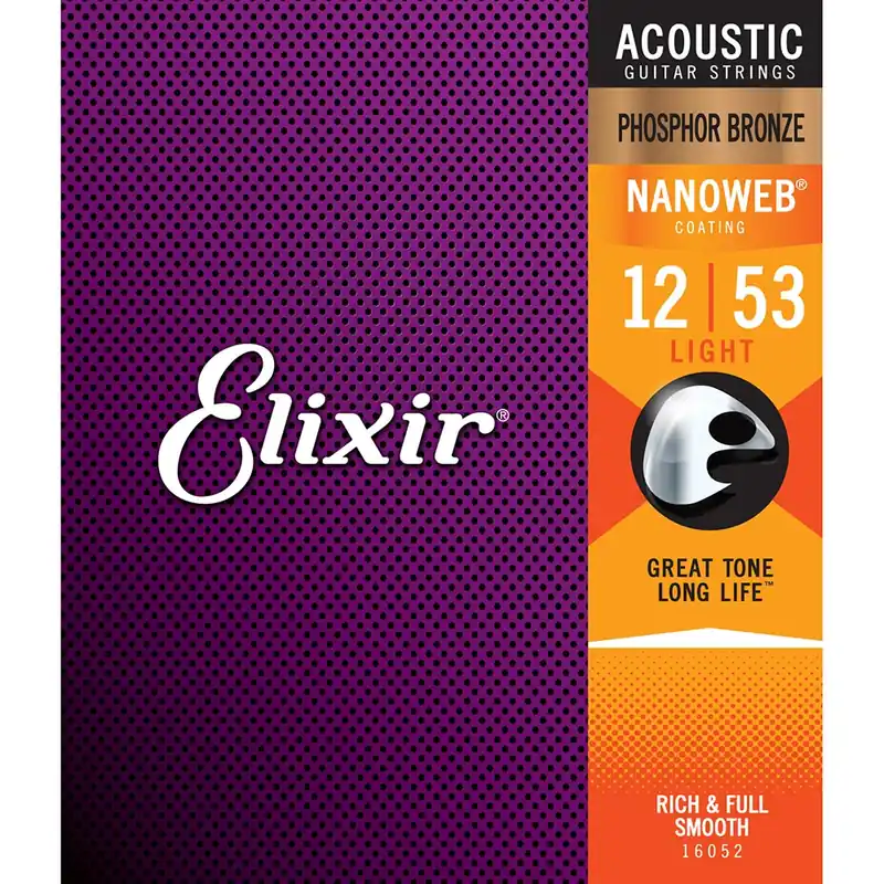 Elixir 16052 Phosphor Bronze with Nanoweb Coating Light Acoustic Guitar Strings (12-53) Shop Now