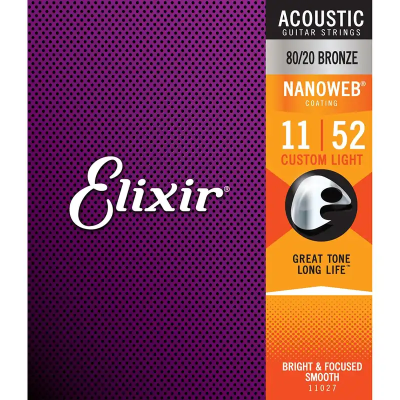Discount Elixir 11027 Nanoweb 80/20 Bronze Custom Light Acoustic Guitar Strings (11-52)