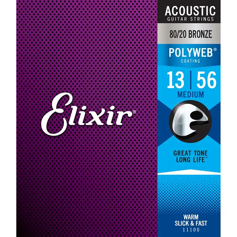 Elixir 11100 Polyweb 80/20 Bronze Medium Acoustic Guitar Strings (13-56) Flash Sale