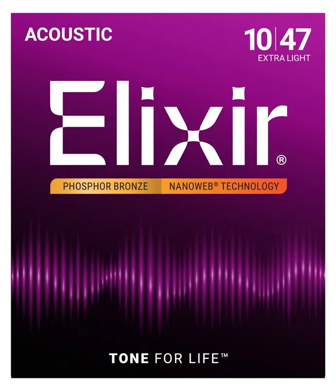 Professional Grade Elixir 16002 Nanoweb Phosphor Bronze Extra Light Acoustic Guitar Strings (10-47)