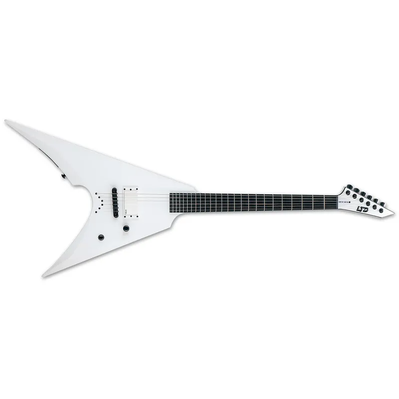 Free Delivery ESP Arrow-NT Arctic Metal Neck-Thru Guitar, Macassar Ebony Fretboard, Snow White Satin