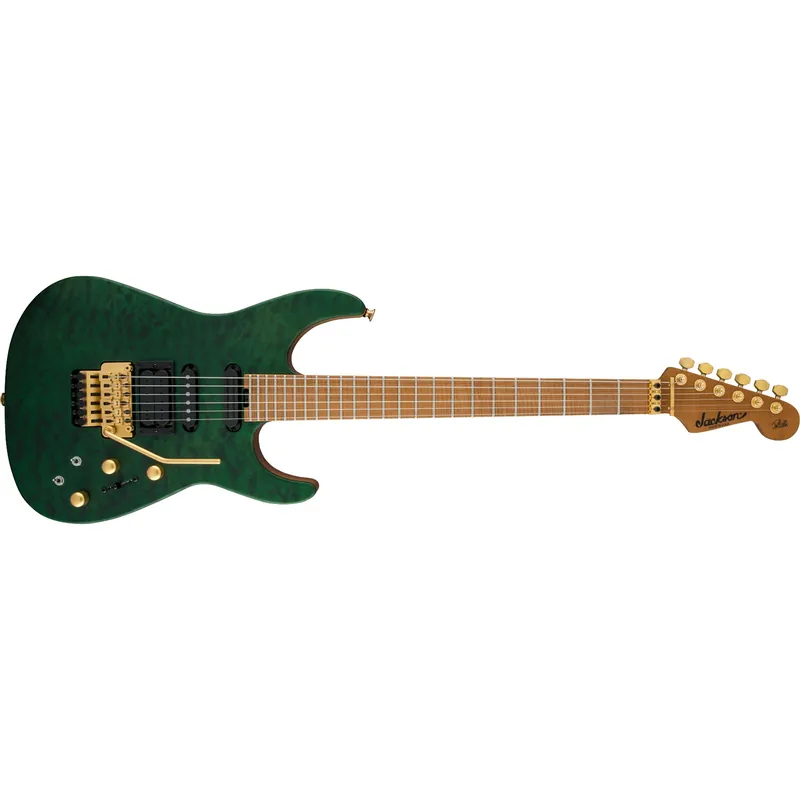 Latest Jackson USA Signature Phil Collen PC1 Satin Stain Guitar, Caramelized Flame Maple Fingerboard, Satin Transparent Green