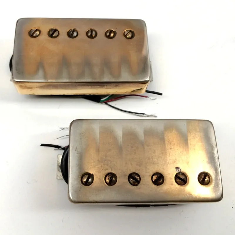 New Release Bare Knuckle Nailbomb 6-String Calibrated Humbucker Set, 53mm, Short Leg, Alnico V Bridge, Aged Gold Covers with Nickel Screws