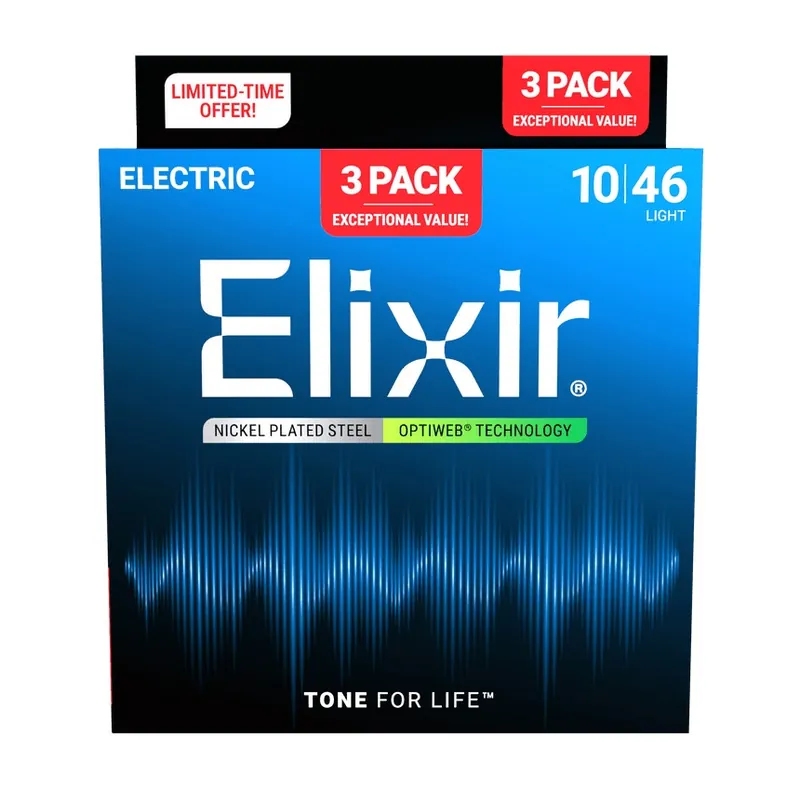 Elixir Limited Edition 3-Pack Nickel-Plated Steel OPTIWEB Electric Guitar Strings, Light 10-46 Brand New