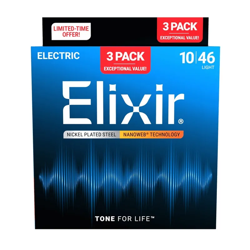 Elixir Limited Edition 3-Pack Nickel-Plated Steel NANOWEB Electric Guitar Strings, Light 10-46 Clearance
