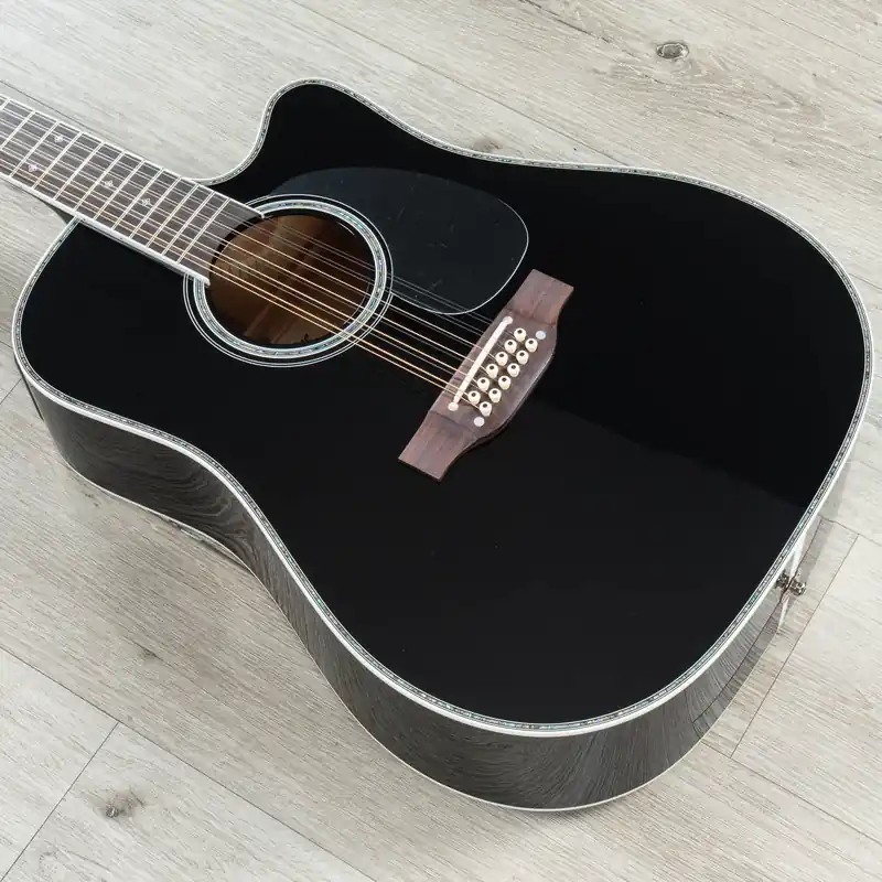 Popular Takamine EF381DX 12-String Acoustic-Electric Guitar, Rosewood Fretboard, Black