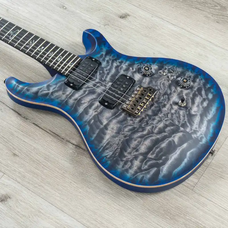PRS Paul Reed Smith Wood Library Custom 24-08 Guitar, Ebony Fretboard, Stained Figured Maple, 10-Top Quilt, Charcoal Blue Burst Same Day Shipping