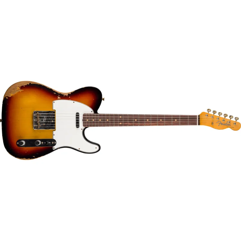In Demand Fender Custom Shop 1961 Telecaster Heavy Relic Guitar, Faded Aged Bleached 3-Color Sunburst