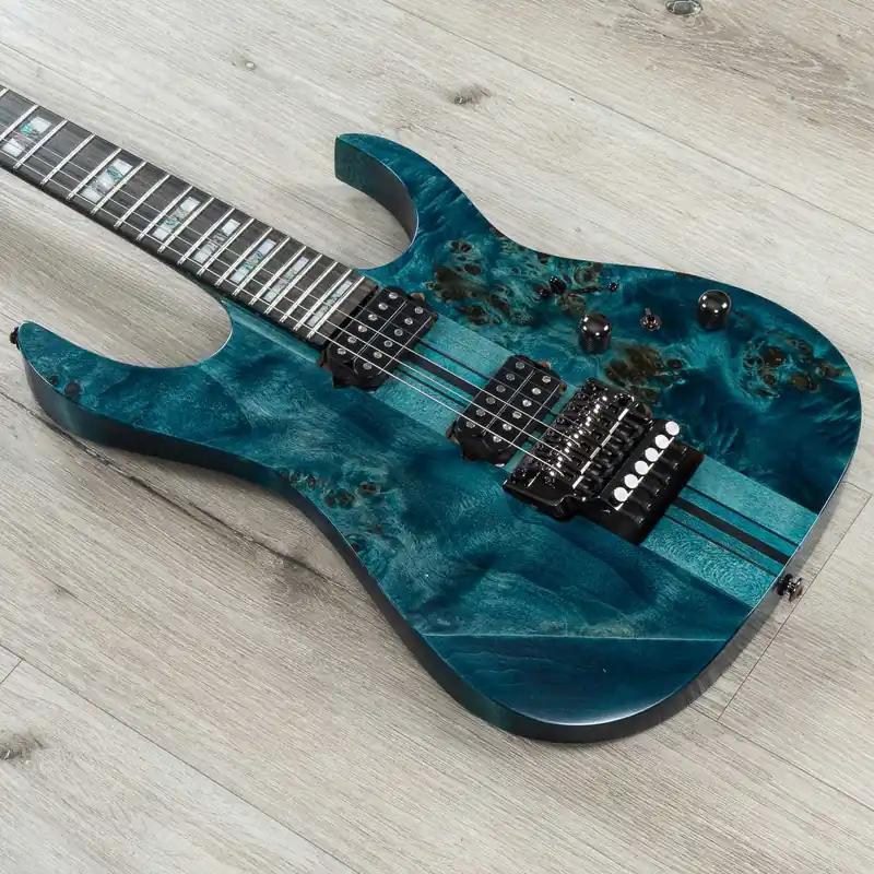 Price Drop Ibanez RGT1220PBK RG Premium Guitar, Poplar Burl Top, DiMarzio Pickups, Cosmic Blue Low Gloss