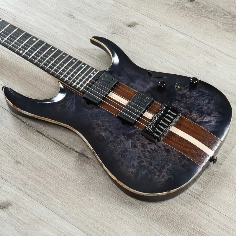 Free Shipping Ibanez RGA217P1PB RGA Premium 7-String Guitar, Poplar Burl Top, Deep Twilight Burst Low Gloss