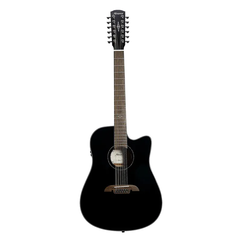 Alvarez Artist AD60ce 12-String Dreadnought Acoustic-Electric Guitar, Solid Sitka Spruce Top, Black Shop Now
