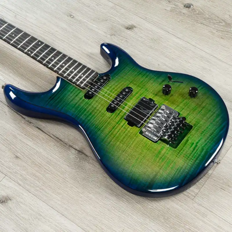 Ernie Ball Music Man BFR Luke 4 HSS Guitar, Ebony Fretboard, Flame Maple Top, Green Tide Best Seller