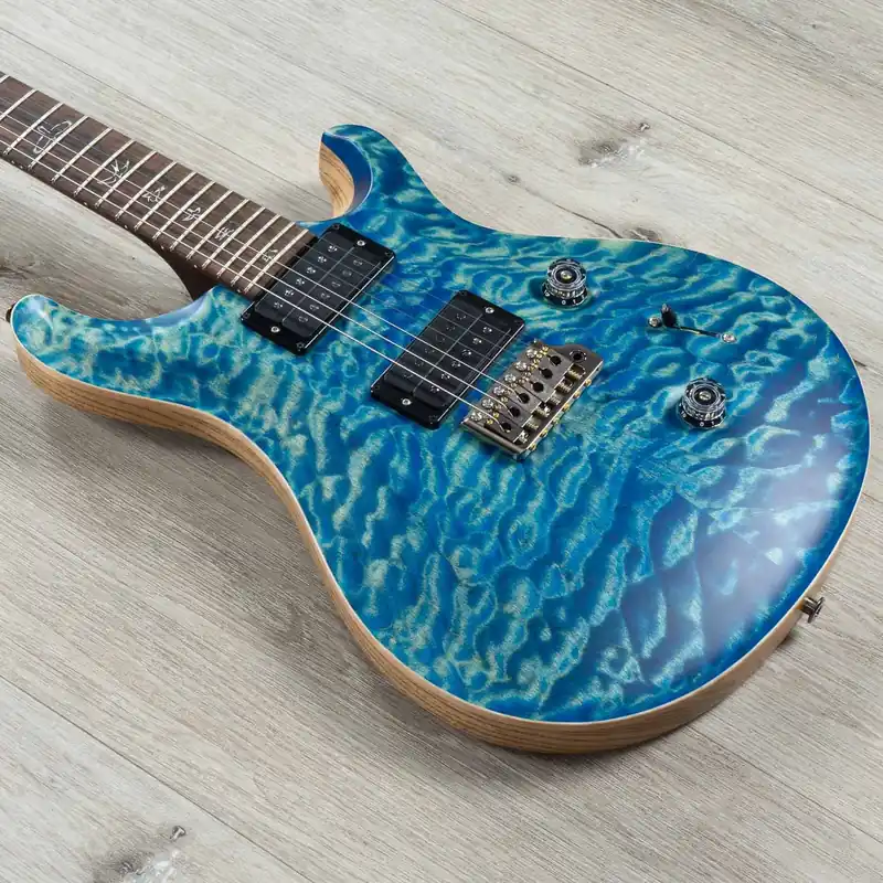 Reduced Price PRS Paul Reed Smith Wood Library Custom 24 Guitar, Brazilian Rosewood Fretboard, Rosewood Neck, Ash Body, Quilt Top, Satin River Blue